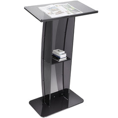 Acrylic Podium, 47" Tall, Acrylic Podium Stand with Wide Reading Surface & Storage Shelf, Floor-standing Clear Pulpits Acrylic for Church Office School, Black