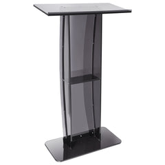 Acrylic Podium, 47" Tall, Acrylic Podium Stand with Wide Reading Surface & Storage Shelf, Floor-standing Clear Pulpits Acrylic for Church Office School, Black