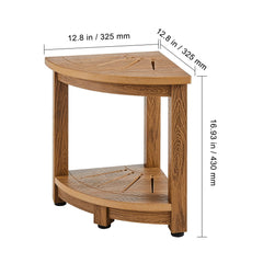 Corner Shower Bench, 16.5" Height 12.8" Radius, Faux Wood Grain Polystyrene, 158KGS with Storage Shelf, Water Resistant, Shower Stool for Inside & Outside Shower, for Bathroom, Living Room