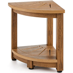 Corner Shower Bench, 16.5" Height 12.8" Radius, Faux Wood Grain Polystyrene, 158KGS with Storage Shelf, Water Resistant, Shower Stool for Inside & Outside Shower, for Bathroom, Living Room