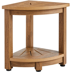 Corner Shower Bench, 16.5" Height 12.8" Radius, Faux Wood Grain Polystyrene, 158KGS with Storage Shelf, Water Resistant, Shower Stool for Inside & Outside Shower, for Bathroom, Living Room