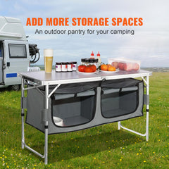 Camping Kitchen Table, Quick set-up Folding Camping Table with A Carrying Bag, 3 Adjustable Heights, MDF Camping Table, Ideal for Outdoor Picnics, BBQs, Camping, RV Traveling