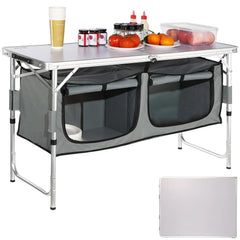 Camping Kitchen Table, Quick set-up Folding Camping Table with A Carrying Bag, 3 Adjustable Heights, MDF Camping Table, Ideal for Outdoor Picnics, BBQs, Camping, RV Traveling