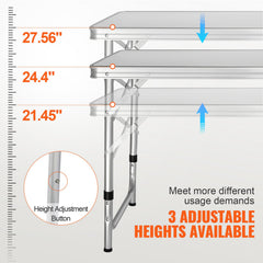 Camping Kitchen Table, Quick set-up Folding Camping Table with A Carrying Bag, 3 Adjustable Heights, MDF Camping Table, Ideal for Outdoor Picnics, BBQs, Camping, RV Traveling