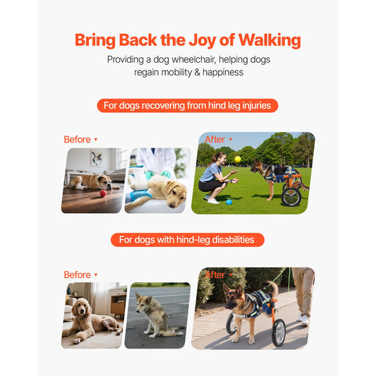 Dog Wheelchair for Back Legs, Lightweight 2 Wheels Pet Wheelchair, Height, Width & Length Adjustable, Dog Cart with Shock-Absorbing Wheels, for Injured, Disabled Dogs 21.7-39.9 kg, Large