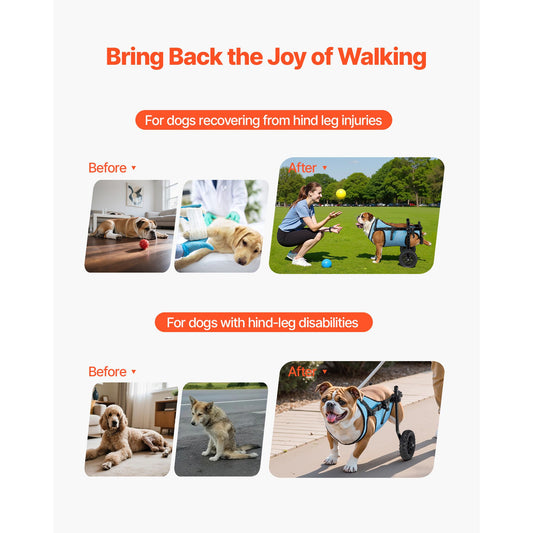 Dog Wheelchair for Back Legs, Adjustable 2 Wheels Pet Wheelchair, Lightweight Dog Cart with Shock-Absorbing Wheels, Mobility Support Wheel Chair for Disabled Injured Dogs up to 15kg, Medium