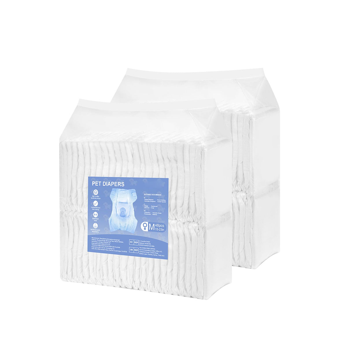 Disposable Dog Diapers, Super Absorbent Female Dog Diapers, 360° Leak-Proof Female Doggy Pet Diaper with Wetness Indicator for Heat Period, Training, Incontinence - M, 96 Count (2 Packs of 48)