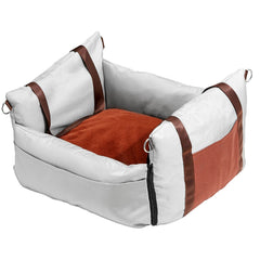 Dog Car Seat, Waterproof Dog Booster Seat for Car with Side Handles and A Storage Pocket, Clip-On Safety Leash and PP Cotton Filling, Dog Car Bed for Small Dog up to 11.3 kg, Gray