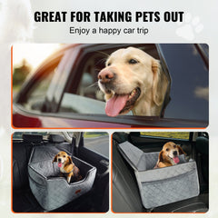 Dog Car Seat, Dog Booster Seat for Car with A Storage Pocket, Pet Car Seat with Clip-On Safety Leash, Sponge Filling, Dog Car Bed for Medium & Large Dog up to 24.9 kg, Gray