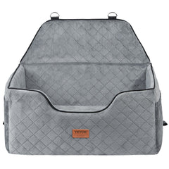 Dog Car Seat, Dog Booster Seat for Car with A Storage Pocket, Pet Car Seat with Clip-On Safety Leash, Sponge Filling, Dog Car Bed for Medium & Large Dog up to 24.9 kg, Gray