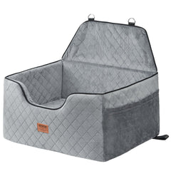 Dog Car Seat, Dog Booster Seat for Car with A Storage Pocket, Pet Car Seat with Clip-On Safety Leash, Sponge Filling, Dog Car Bed for Medium & Large Dog up to 24.9 kg, Gray