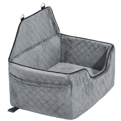 Dog Car Seat, Dog Booster Seat for Car with A Storage Pocket, Pet Car Seat with Clip-On Safety Leash, Sponge Filling, Dog Car Bed for Medium & Large Dog up to 24.9 kg, Gray