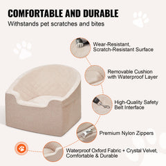 Dog Car Seat, Waterproof Dog Booster Seat for Car with A Storage Pocket, Clip-On Safety Leash and Sponge Filling, Dog Car Bed for Small & Medium Dog up to 24.9 kg, Brown