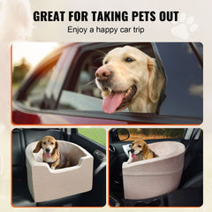 Dog Car Seat, Waterproof Dog Booster Seat for Car with A Storage Pocket, Clip-On Safety Leash and Sponge Filling, Dog Car Bed for Small & Medium Dog up to 24.9 kg, Brown