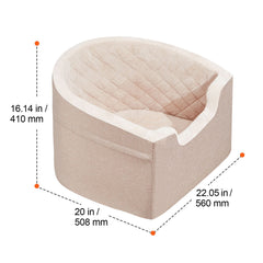 Dog Car Seat, Waterproof Dog Booster Seat for Car with A Storage Pocket, Clip-On Safety Leash and Sponge Filling, Dog Car Bed for Small & Medium Dog up to 24.9 kg, Brown