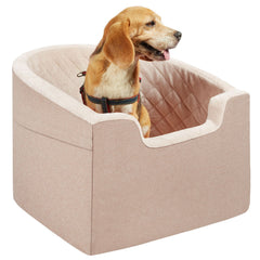 Dog Car Seat, Waterproof Dog Booster Seat for Car with A Storage Pocket, Clip-On Safety Leash and Sponge Filling, Dog Car Bed for Small & Medium Dog up to 24.9 kg, Brown
