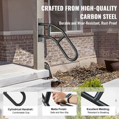 Handrails for Outdoor Steps, 29" Length Wall Mount Safety Railings for 1-3 Steps, U-Shaped Handrail with Matte Black Finished, Stair Handrails for Kids, Elderly, Pregnant Women, Disabled