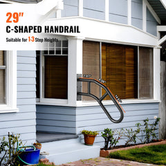 Handrails for Outdoor Steps, 29" Length Wall Mount Safety Railings for 1-3 Steps, U-Shaped Handrail with Matte Black Finished, Stair Handrails for Kids, Elderly, Pregnant Women, Disabled