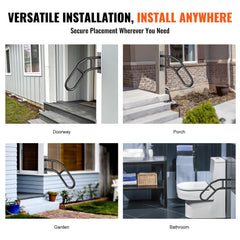 Handrails for Outdoor Steps, 29" Length Wall Mount Safety Railings for 1-3 Steps, U-Shaped Handrail with Matte Black Finished, Stair Handrails for Kids, Elderly, Pregnant Women, Disabled