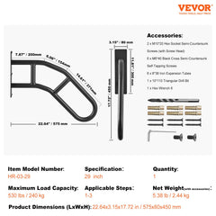 Handrails for Outdoor Steps, 29" Length Wall Mount Safety Railings for 1-3 Steps, U-Shaped Handrail with Matte Black Finished, Stair Handrails for Kids, Elderly, Pregnant Women, Disabled