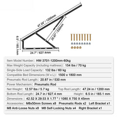 Bed Lift 59x71 in Compatible Bed Size 154 lbs Load DIY Wall Bed Hardware
