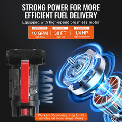 Fuel Transfer Pump, 12V DC 10 GPM 1/4 HP, Portable Electric Diesel Transfer Pump with Automatic Shut-Off Fuel Nozzle, High Flow, Long Inlet & Outlet Hose for Diesel, Kerosene, Transformer Fuel