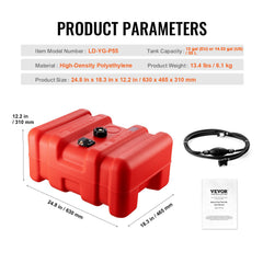 Boat Fuel Tank Portable Marine Outboard Gas Tank 12 Gal/55L with Hose