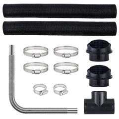 Diesel Heater Pipe Ducting Set, 3" Extendable Air Duct Hose, 1" Stainless Steel Exhaust Pipe, 2 Air Vents, Tee Air Outlet Connector and Hose Clamps, for 2KW/5KW/8KW Diesel Parking Heaters