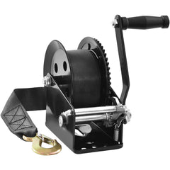 Hand Winch, 725.7 kg Pulling Capacity, Boat Trailer Winch Heavy Duty Rope Crank with 10 m Polyester Strap and Two-Way Ratchet, Manual Operated Hand Crank Winch for Trailer, Boat or ATV Towing