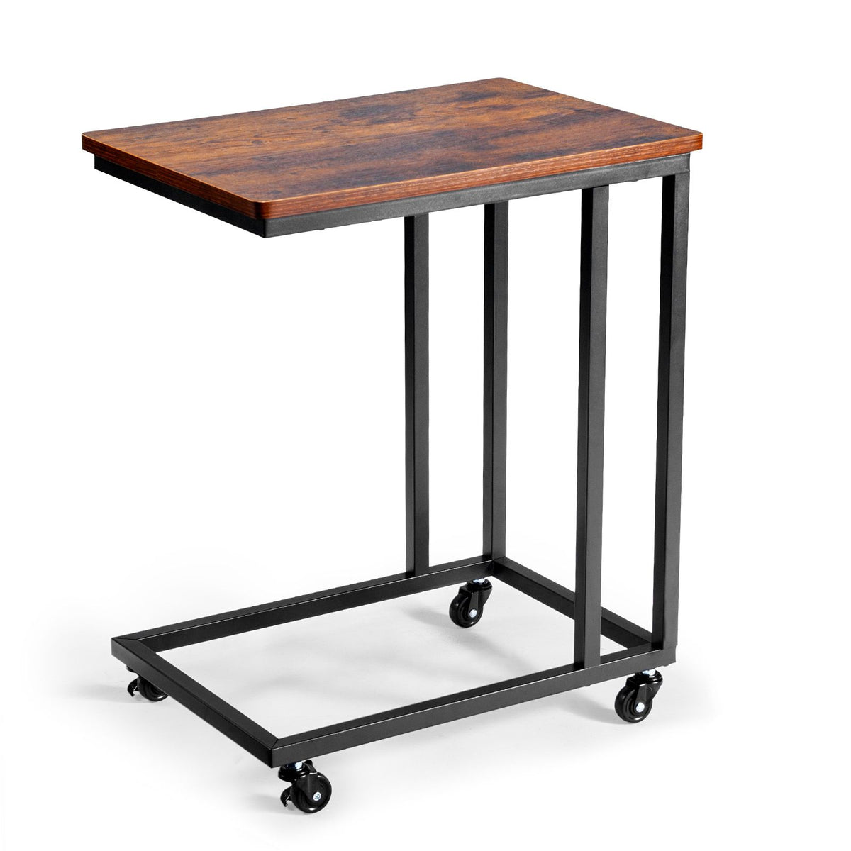 C Table, C Shaped Sofa Side Table with Metal Frame Rolling Casters, Portable C Shaped End Stand for Living Room Bedroom Office, 19.69 x 13.78 x 23.82 inches Laptop Side Tables, Brown and Black
