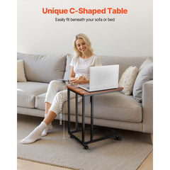 C Table, C Shaped Sofa Side Table with Metal Frame Rolling Casters, Portable C Shaped End Stand for Living Room Bedroom Office, 19.69 x 13.78 x 23.82 inches Laptop Side Tables, Brown and Black