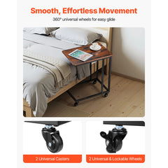 C Table, C Shaped Sofa Side Table with Metal Frame Rolling Casters, Portable C Shaped End Stand for Living Room Bedroom Office, 19.69 x 13.78 x 23.82 inches Laptop Side Tables, Brown and Black