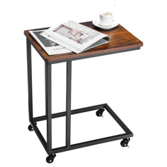 C Table, C Shaped Sofa Side Table with Metal Frame Rolling Casters, Portable C Shaped End Stand for Living Room Bedroom Office, 19.69 x 13.78 x 23.82 inches Laptop Side Tables, Brown and Black