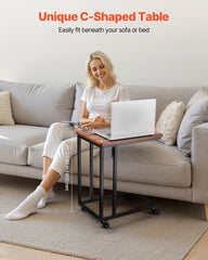 C Table, C Shaped Sofa Side Table with Metal Frame Rolling Casters, Portable C Shaped End Stand for Living Room Bedroom Office, 19.69 x 13.78 x 23.82 inches Laptop Side Tables, Brown and Black