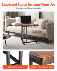C Table, C Shaped Sofa Side Table with Metal Frame Rolling Casters, Portable C Shaped End Stand for Living Room Bedroom Office, 19.69 x 13.78 x 23.82 inches Laptop Side Tables, Brown and Black
