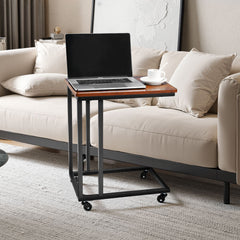 C Table, C Shaped Sofa Side Table with Metal Frame Rolling Casters, Portable C Shaped End Stand for Living Room Bedroom Office, 19.69 x 13.78 x 23.82 inches Laptop Side Tables, Brown and Black