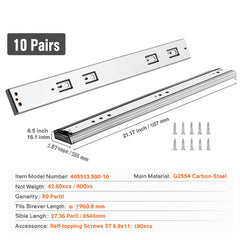 10 Pairs of 558.8mm Drawer Slides Side Mount Rails, Heavy Duty Full Extension Steel Track, Soft-Close Noiseless Guide Glides Cabinet Kitchen Runners with Ball Bearing, 100 Lbs Load Capacity