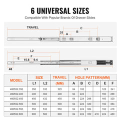 6 Pairs of 508mm Drawer Slides Side Mount Rails, Heavy Duty Full Extension Steel Track, Soft-Close Noiseless Guide Glides Cabinet Kitchen Runners with Ball Bearing, 100 Lbs Load Capacity
