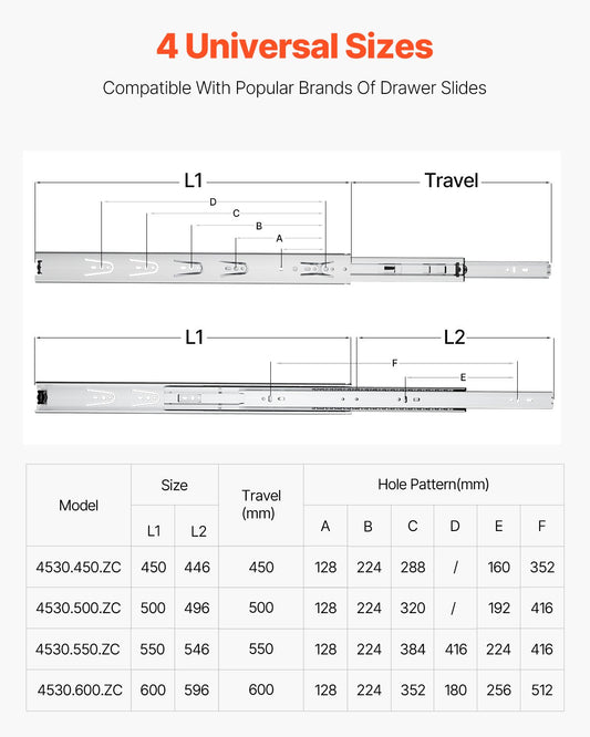 Drawer Cabinet Slides Side Mount 22 inch 10 Pairs 100 LB Load Replacement