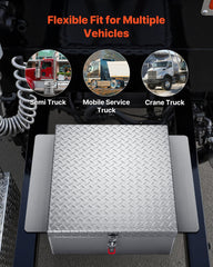 Truck Bed Tool Box, Heavy Duty Aluminum Tool Box with Diamond Plate, Storage Toolbox Chest Organizer Supports up to 100 kg, Ideal for Pickup, Truck Bed, RV, Trailer, 770 x 610 x 230 mm, Silver