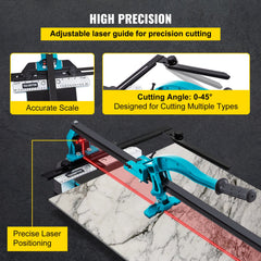 Tile Cutter 24in Cutting Tool w/ Laser Guide Single Rail Double Brackets