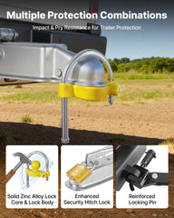 Trailer Hitch Lock Kit, Fits for 46 mm, 50.8 mm, 58.7 mm Couplers, Heavy-Duty Anti-Theft Trailer Ball Lock with Keys, Prying-Resistant, Adjustable Height Design for RVs, Boats, Trailers