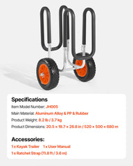 Kayak Cart, 68.0 kg Load Capacity, Stand Up Paddle Board Trolley with 25.4 cm Solid Rubber Tires & Kickstands, Paddle Board Carrier with Ratchet Strap for Paddleboard & Surfboard Transport
