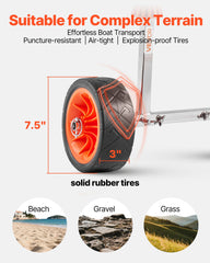 Kayak Cart, 113.4 kg Load Capacity, Canoe Cart Dolly with 19.1 cm Solid Rubber Tires & Kickstand, Assembles & Disassembles Within Seconds, Paddle Board Trolley for Kayaks, Canoes, Paddleboards