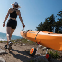 Kayak Cart, 113.4 kg Load Capacity, Canoe Cart Dolly with 19.1 cm Solid Rubber Tires & Kickstand, Assembles & Disassembles Within Seconds, Paddle Board Trolley for Kayaks, Canoes, Paddleboards