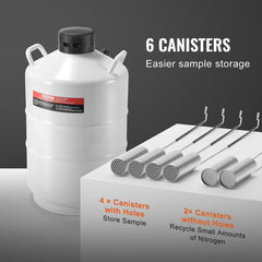 Liquid Nitrogen Tank, 20 L Aluminum Alloy Liquid Nitrogen Container, LN2 Tank Dewar with 6 Canisters and Carry Bag with Straps, Cryogenic Tank for Beauty Industry, Semen Preservation, Scientific