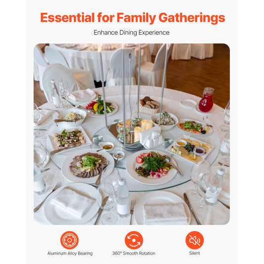 76.8 cm Glass Lazy Susan Turntable, Tempered Glass Dining Table Centerpiece with 6 Rotating Wheels, 360° Smooth & Silent Spin Tabletop Rotating Tray, for Family Gatherings, Banquets & Weddings
