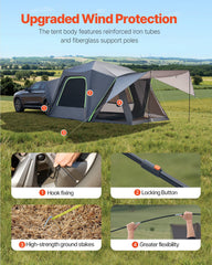 SUV Tent for Camping, 10FT L x 10FT W, Waterproof PU2000mm Spacious Double Layer Design for 5-8 Person, SUV Camping Tent with Shade Awning and Mesh Windows, Includes Rainfly and Storage Bag