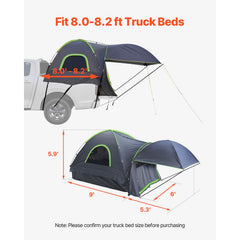 Truck Tent 8.0-8.2ft Waterproof PU2000 Truck Bed Camping Tent 2-3 Person