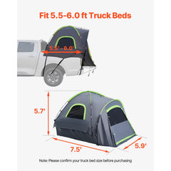 Truck Tent 5.5-6.0ft Waterproof PU2000 Truck Bed Camping Tent 2-3 Person